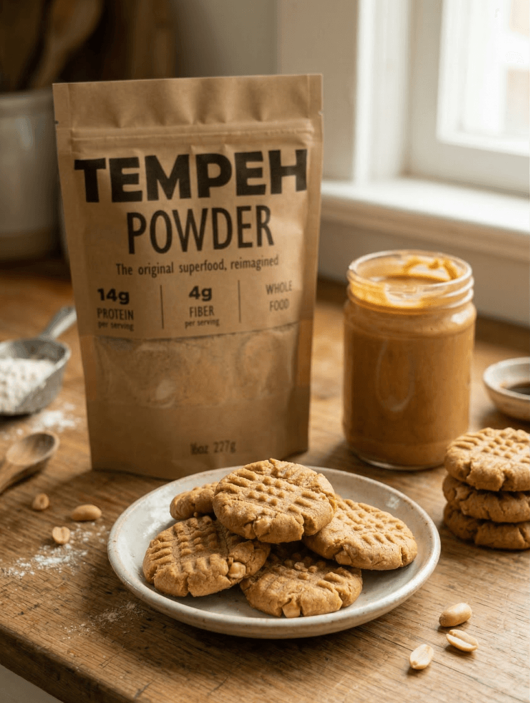 Peanut butter cookies made with tempeh powder