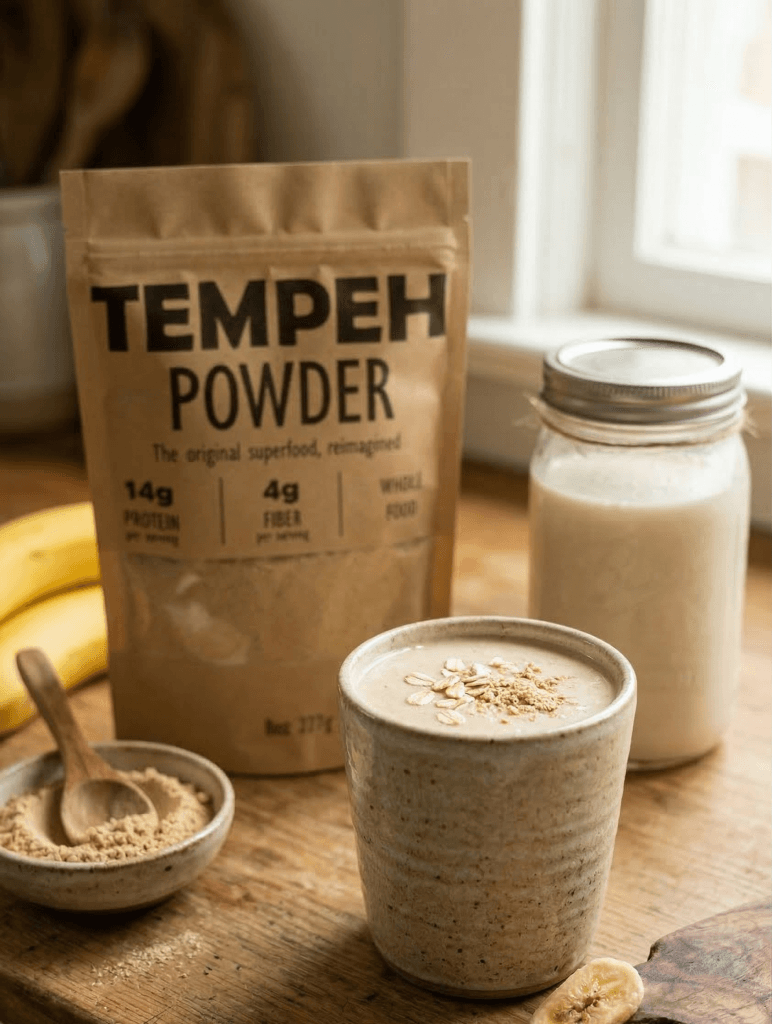 Banana oat milk smoothie made with Tempeh Powder
